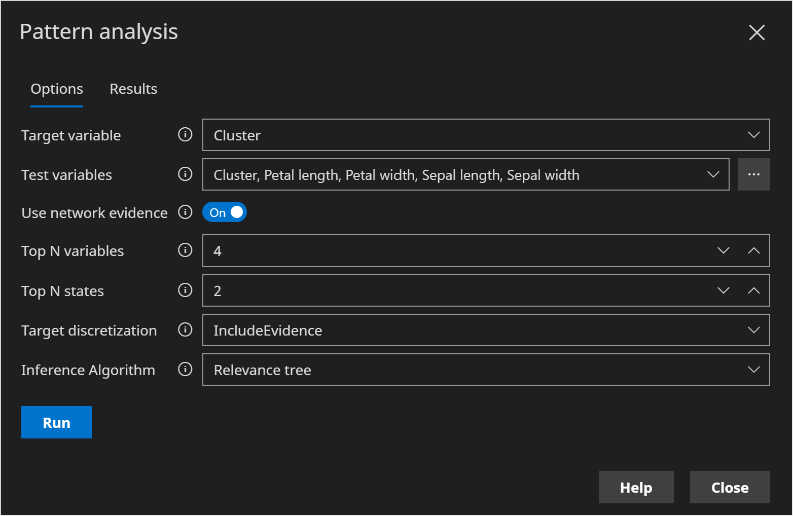 Iris | Pattern Analysis Options